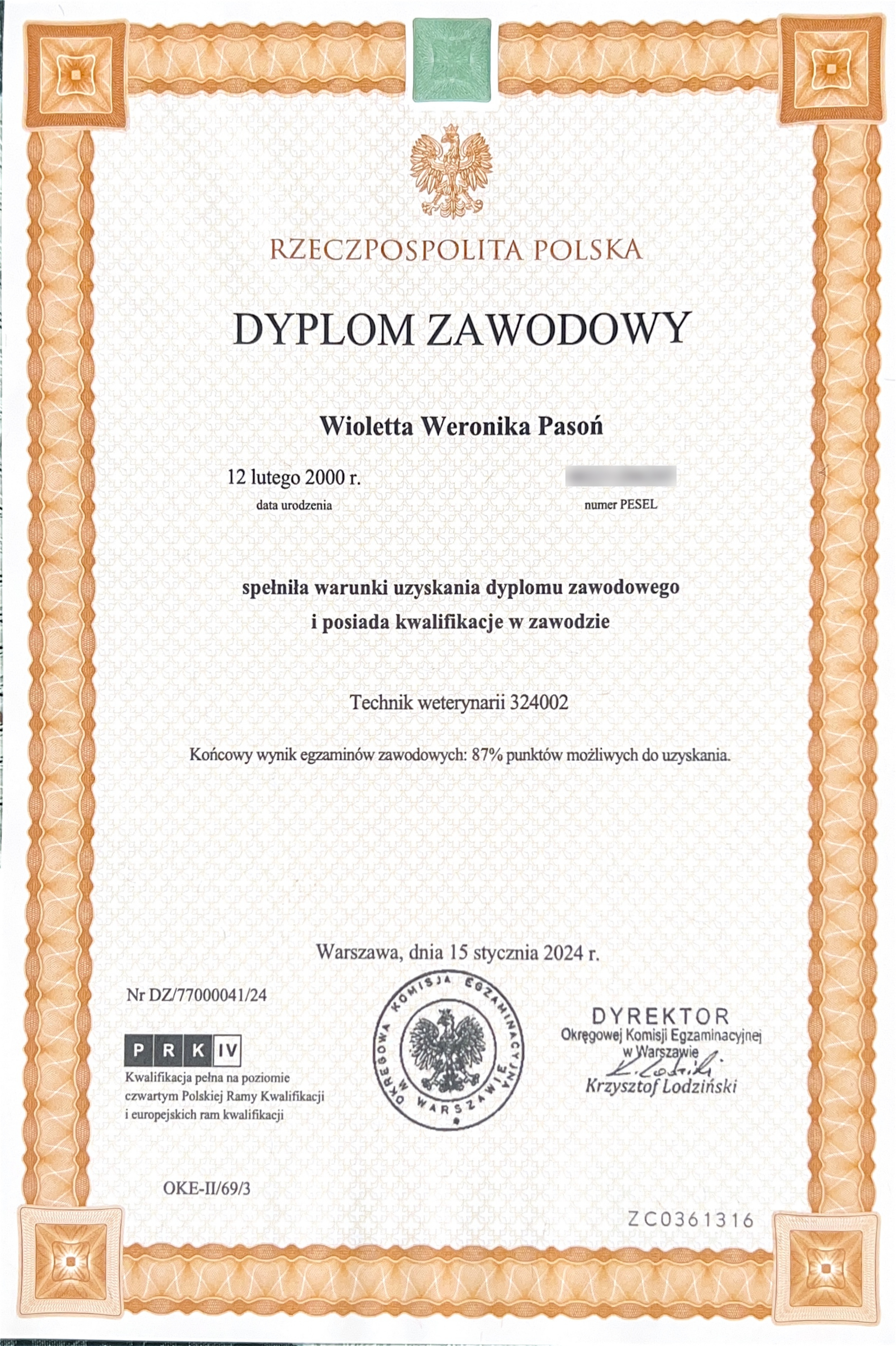 Dyplom – technik weterynarii